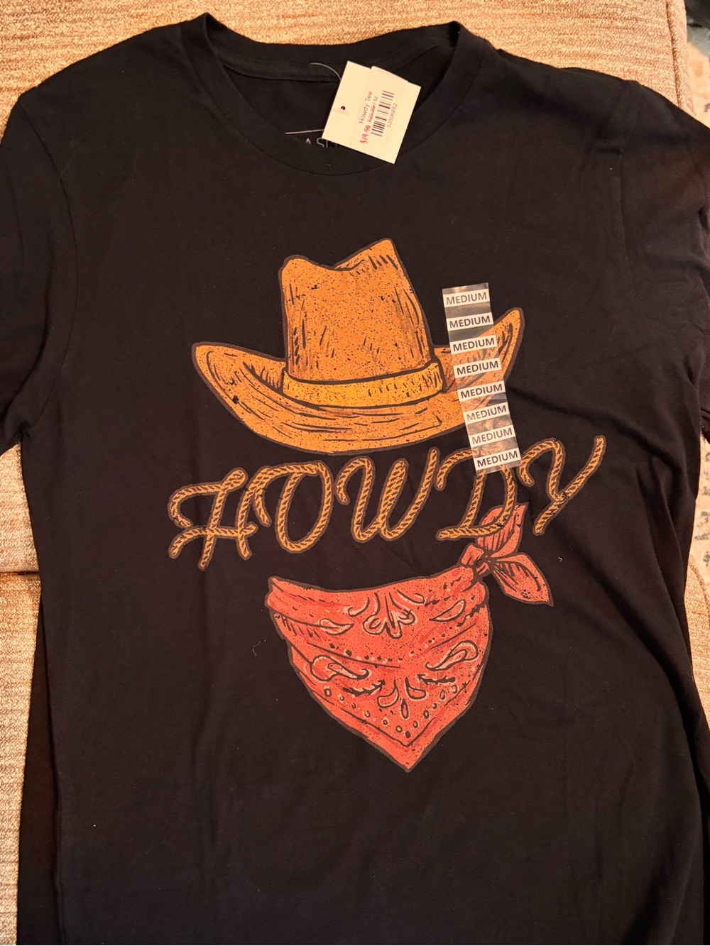 Women’s Black 'Howdy' Graphic Tee with Tan Cowboy Hat and Red Bandana